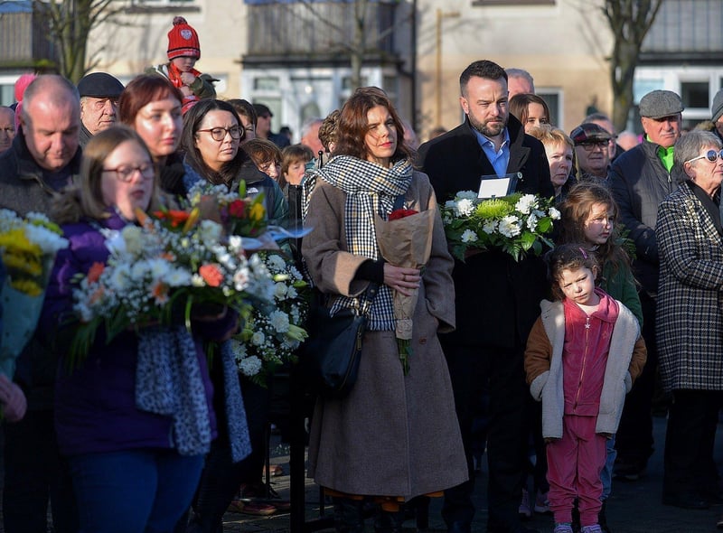Colm Eastwood MP among the attendance at the Annual Bloody Sunday Remembrance Service held at the monument in Rossville Street on Sunday morning. Photo: George Sweeney. DER2306GS – 12