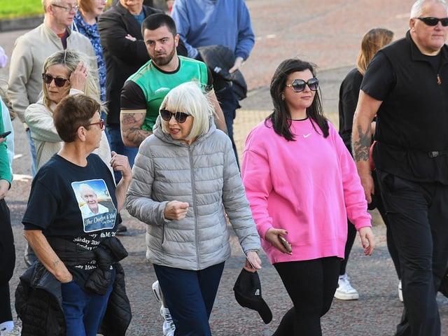Participants who took part in Sunday’s Chieftain’s Walk from Bay Road to Foyle Road. Photo: George Sweeney