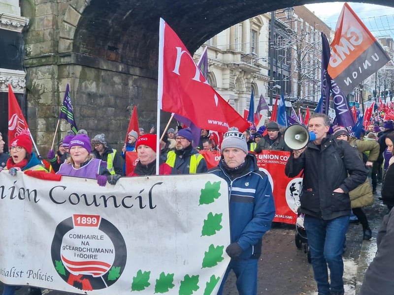 Striking public sector workers in Derry.