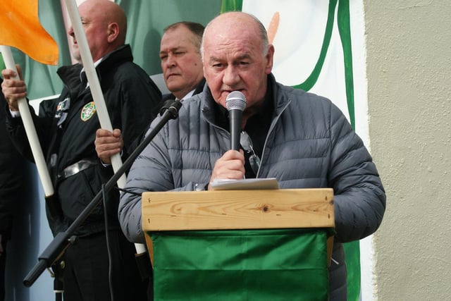 George McBrearty's brother Danny addressing the memorial event at the junction of Rinmore Gardens and Lislane Drive.