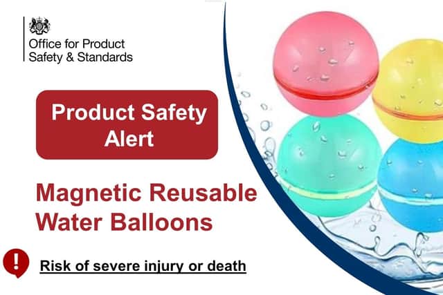 Warning Balloon Warning over reusable water balloons with dangerous magnets