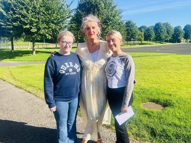 Orlaith McCorriston and Abbie Carlin share their wonderful examination success with their principal Ms Sharon Mallett