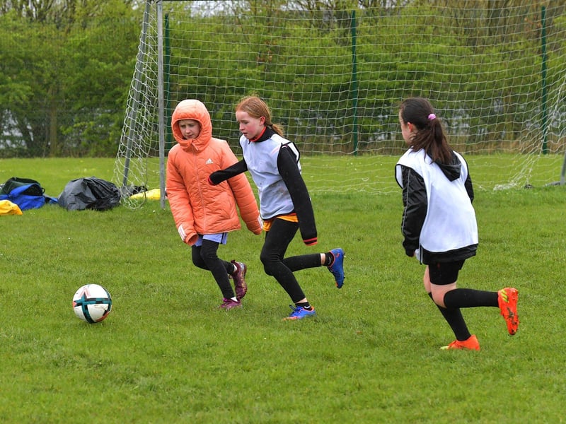 Soccer skills on show at the Derry City Easter Camp, on Tuesday, at Broadbridge Primary School. Picture: George Sweeney. DER2315GS – 130
