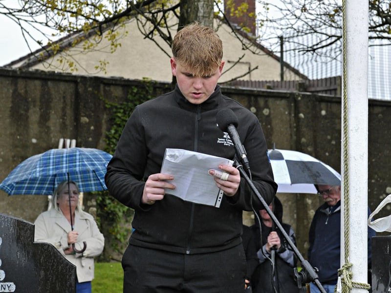 Calebh McLaughlin reads a statement at the annual IRSP Easter Commemoration held in the City Cemetery on Saturday.  Photo: George Sweeney