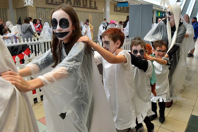 Ghosts and ghouls dance during the Foyleside Shopping Centre’s ‘Squadghouls’ Halloween event on Sunday afternoon.  Photo: George Sweeney.  DER2244GS – 012