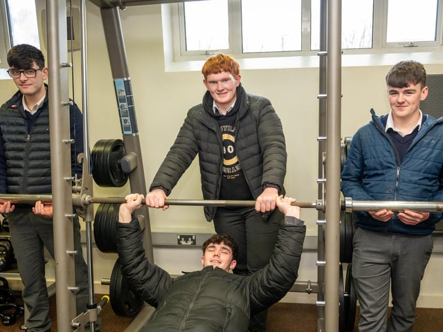 Ben McLaughlin, Ryan Featherstone, Finian Gill and Eoin McDaid at Open day at North West Regional College's Strand Road campus. (Pic Martin McKeown)