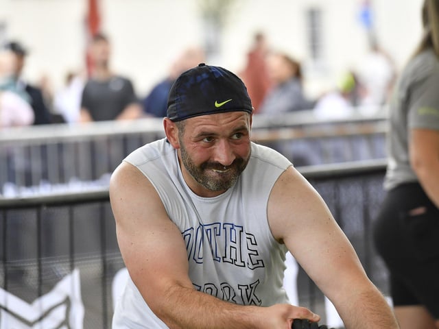 Competitor takes part in the Ebrington Hyrox on Saturday morning. Photo: George Sweeney