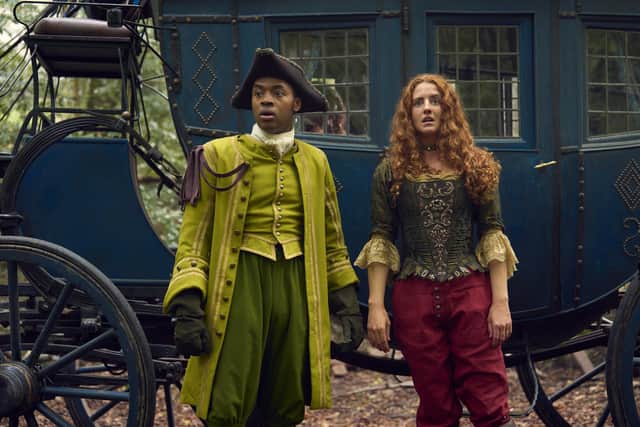 The Ballad Of Renegade Nell/Season 1. (L to R) Enyi Okoronkwo as Rasselas, Louisa Harland as Nell in The Ballad Of Renegade Nell. Cr. Robert Viglasky/Disney+ © 2022.