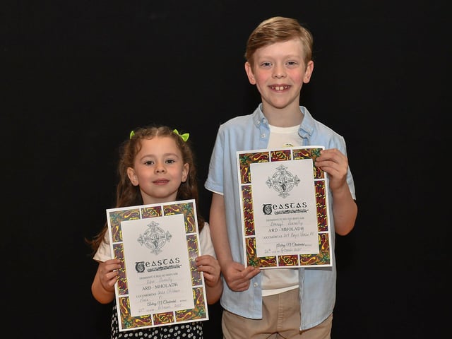 Eden Donnelly was highly commended for P1 Poem and her brother Darragh highly commended for P5 Poem in their first year at Feis Dhoire Cholmcille. Photo: George Sweeney