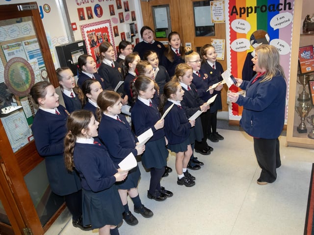 The Holy Child PS Choir performing during 'Grandparents To School' Day on Wednesday last. (Photos: Jim McCafferty Photography) : .