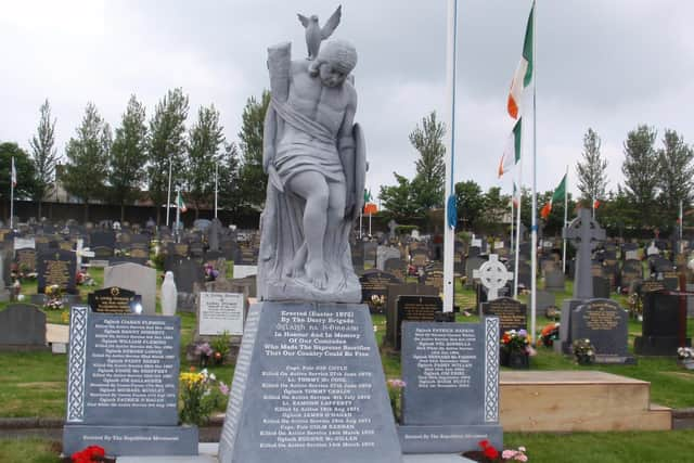 Cú Chulainn stands over the republican plot in the City Cemetery.