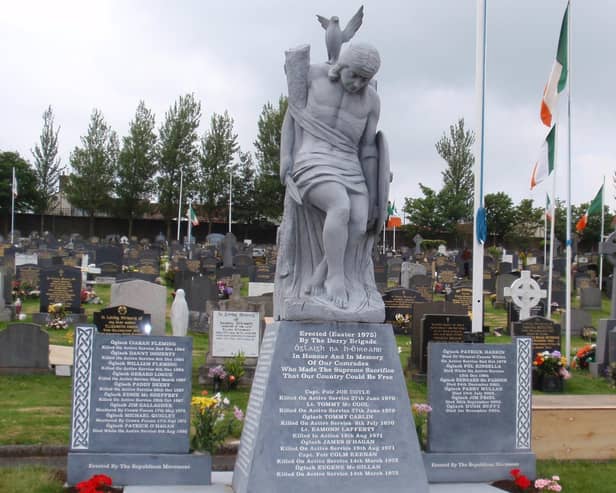 Cú Chulainn stands over the republican plot in the City Cemetery.