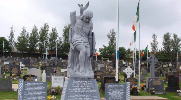 Cú Chulainn stands over the republican plot in the City Cemetery.