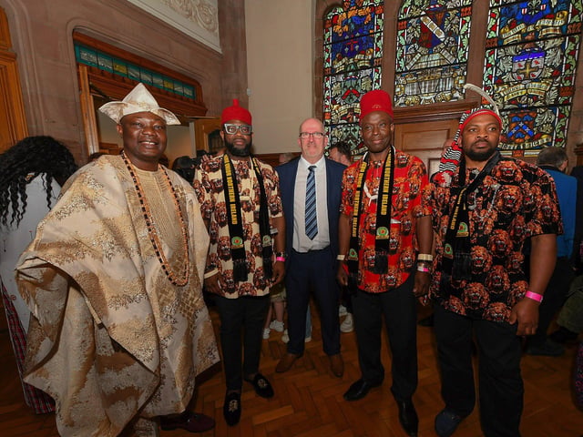 Patrick Barr, husband of newly elected mayor of Derry and Strabane SDLP Colr Lilian Seenoi-Barr, pictured with a delegation of leaders from Kenya. Photo: George Sweeney