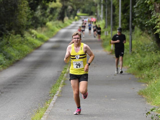 Brendan McCambridge, North Belfast Harriers, won the Muff Feile 5K on Saturday morning in a time of 15.45. Photo: George Sweeney