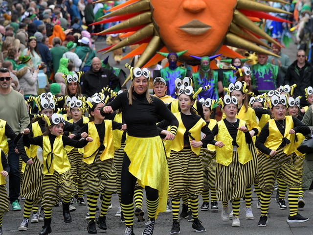 The Derry St Patrick’s Day parade makes its way towards the city centre. Photo: George Sweeney.