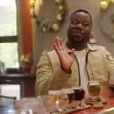Comedian Babatunde Aléshé finds out more about the journey from grain to glass, during filming for a new Channel 4 mini-series called Where to Next?, at the Walled City Brewery. Picture: –Channel 4.