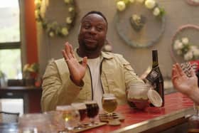 Comedian Babatunde Aléshé finds out more about the journey from grain to glass, during filming for a new Channel 4 mini-series called Where to Next?, at the Walled City Brewery. Picture: –Channel 4.