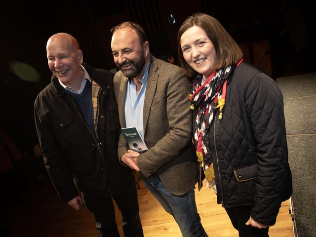 Feargal pictured with Gareth and Sandra O'Hare at Thursday's book signing.