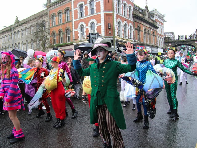 Alice in Wonderland characters entertain the spectators at the St. Patrick’s Day Parade. (Photo - Deirdre Heaney, nwpresspics)