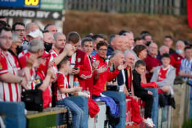 Derry City fans at Finn Park for a cup clash between Finn Harps and Derry City in 2021.