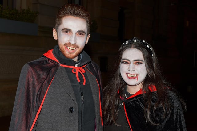 Stephen and Caitlin in Vampire fancy dress on Halloween night in Derry. Photo: George Sweeney.  DER2144GS – 010