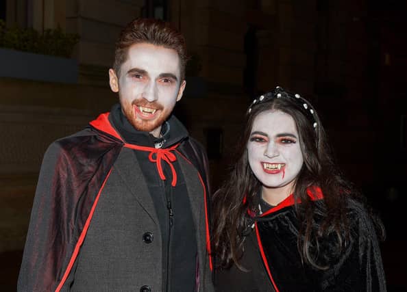 Stephen and Caitlin in Vampire fancy dress on Halloween night in Derry. Photo: George Sweeney. DER2144GS – 010
