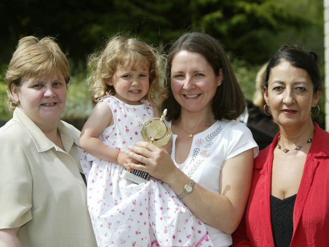 Winner of the bonny baby competition at the Termonbacca fun day was Anna Cassidy pictured here with her mum Lucille and judges Betty Gallagher and Ray McGinley. (0107Jb130)