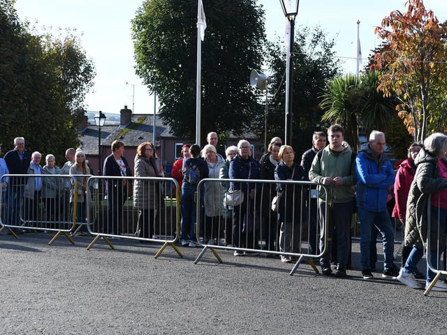 People queue for the veneration of the relics of St Bernadette at St Eugene’s Cathedral on Monday morning. Relics of the saint are being taken on pilgrimage to each of the 26 Catholic dioceses in Ireland. Photo: George Sweeney
