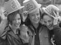 Three appropriately attired 'Derry Girls' enjoying the St. Patrick's Day festivities in Derry in 1998.