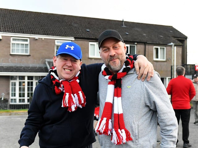 Fans arrive for Derry City’s game against Shamrock Rovers in the Brandywell. Photograph: George Sweeney