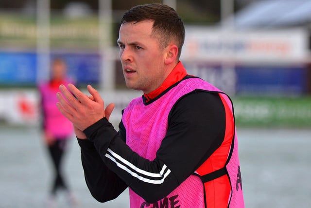 Derry City's latest signing Ben Doherty encouraging his team-mates during Monday's training session. Picture by George Sweeney