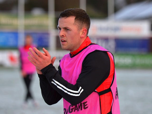 Derry City's latest signing Ben Doherty encouraging his team-mates during Monday's training session. Picture by George Sweeney