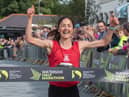 Catherine Whoriskey leads the womens field home as she claimed the Waterside Half Marathon title for a fifth time at Ebrington Square. Picture Martin McKeown. 03.09.23