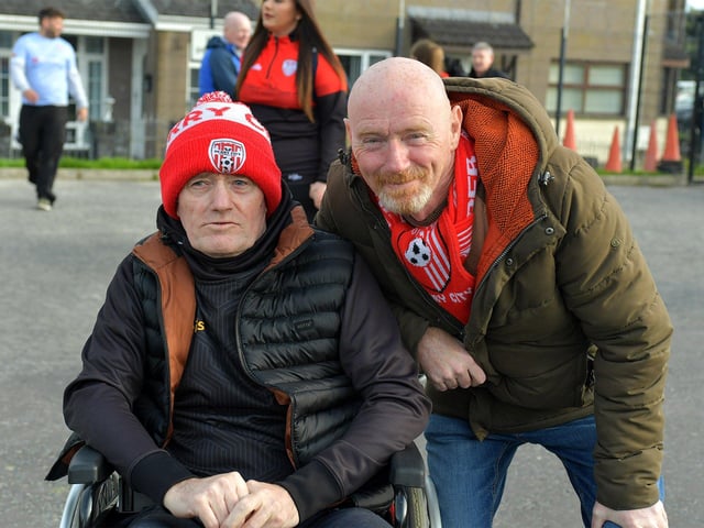 Fans arrive at the Brandywell Stadium for Derry City’s Europa Conference game against KuPs FC on Thursday evening. Photo: George Sweeney. DER2330GS -