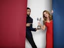 Hosts Carol Vorderman (right) and Ashley Banjo holding one of the Pride Of Britain Awards