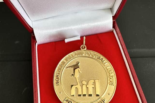 Ben Doherty's Irish League winners' medal he won with Larne.