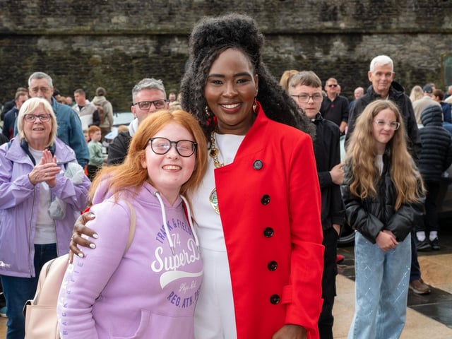 Natalie Devine with the Mayor, Councillor Lilian Seenoi-Barr
Derry City and Strabane District Council Mayor, Councillor Lilian Seenoi-Barr has hosted Supercar Saturday in Guildhall Square to raise money for the Mayoral Charity Bud Club. The event attracted car enthusiasts and owners from across the region to support aid the local charity. Picture Martin McKeown. 24.05.25