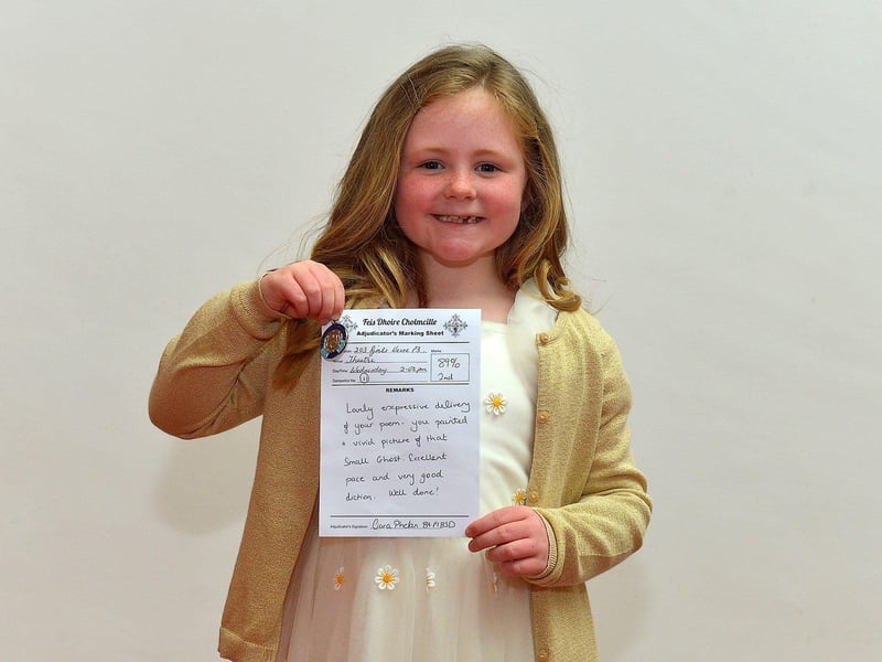 Breena Tyre was Highly Commended in P3 Girls Verse at the Feis Dhoire Cholmcille on Tuesday at the Millennium Forum. Photo: George Sweeney. DER2315GS – 145