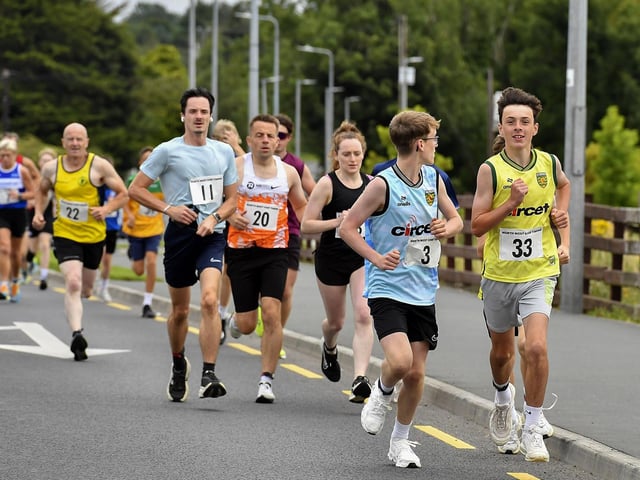 Competitors taking part in the Muff Feile 5km run on Saturday morning. Photo: George Sweeney