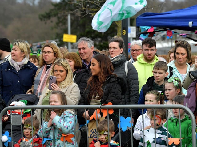 Families watch Studio 2’s dance academy preforming the ‘Musical Land of the Fairy People’ in the Peace Garden on St Patrick’s Day. Photo: George Sweeney. DER2311GS – 40