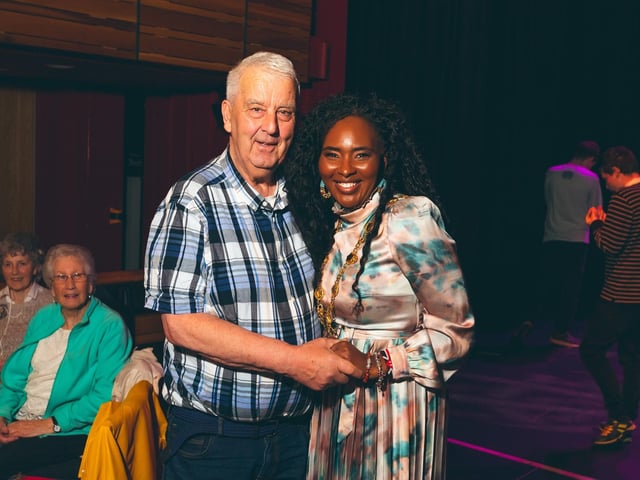Derry City & Strabane District Council Mayor Lilian-Seenoi Barr pictured with Cathal McFarland at the Mayor's Tea Dance in The Alley Theatre.  : .
