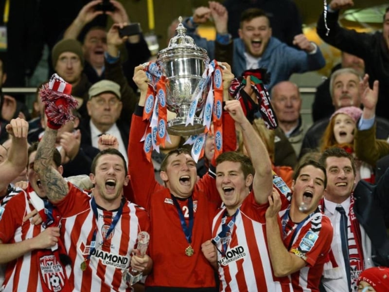 Derry City FC Home Shirt 2012. (Rory Patterson, Kevin Deery, Patrick McEleney and Stephen McLaughlin). Hummel.