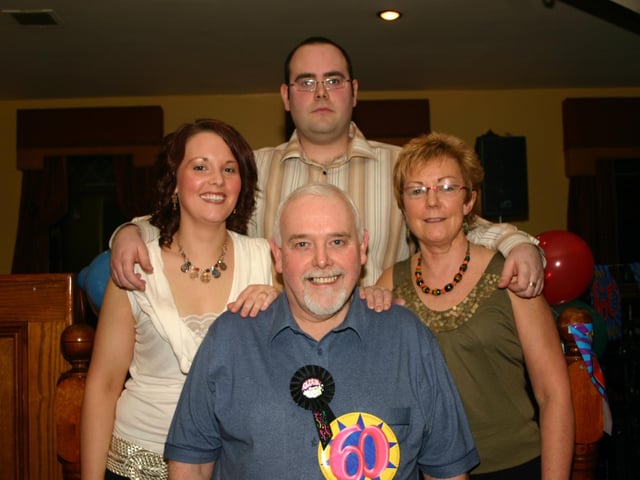 Tony having a good time at his 60th party with his family  daughter Kelly, wife Paula son Martin, 2308/dd/