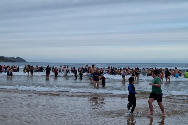 Brave swimmers in the water for the Culdaff New Year's Day swim.