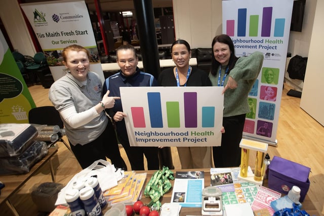 Group pictured at Tuesday's Health event in Creggan. From left, Julie White, Healthy Lifestyle Co-Ordinator, Old Library Trust, Lorraine Kivlehan, Health Development Officer, NHIP, Patti Thornton, NHIP Co-Ordinator, WHSCT and Pamela McMullan, Obesity Project Support Worker, WHSCT.