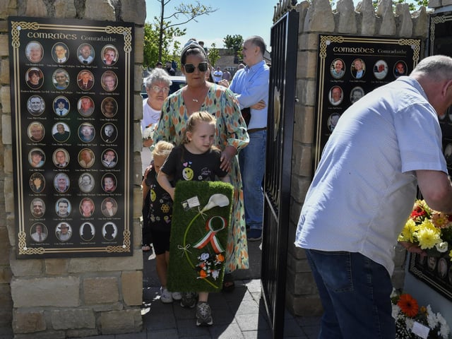 Wreaths were laid at the 44th anniversary commemoration for IRA Volunteer George McBrearty held at the the Crann na Poblachta (Tree of the Republic) monument at Rinmore Drive in Creggan on Sunday afternoon. Photo: George Sweeney