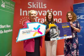 NWRC Business Skills Manager Sinead Hawkins pictured with NWRC Business Development Executive Sinead Milligan and GEMX NW Project Director Joanne Sweeney at the launch of the Advanced Manufacturing Skills Academy.. 