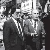 The late John Hume with Bill Clinton and Mayor, John Kerr in Shipquay Street in 1995.