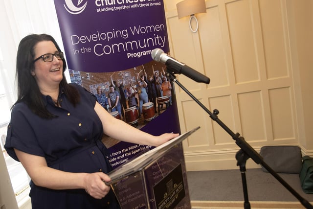 Laura Dunne, Department for Communities, addressing the attendance at the Churches Trust 'Developing Women in the Community' programme awards evening at the Bishop's Gate Hotel, Derry.